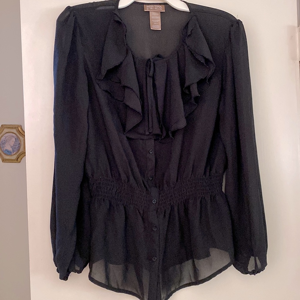 Miss Tina sheer feminine black blouse.